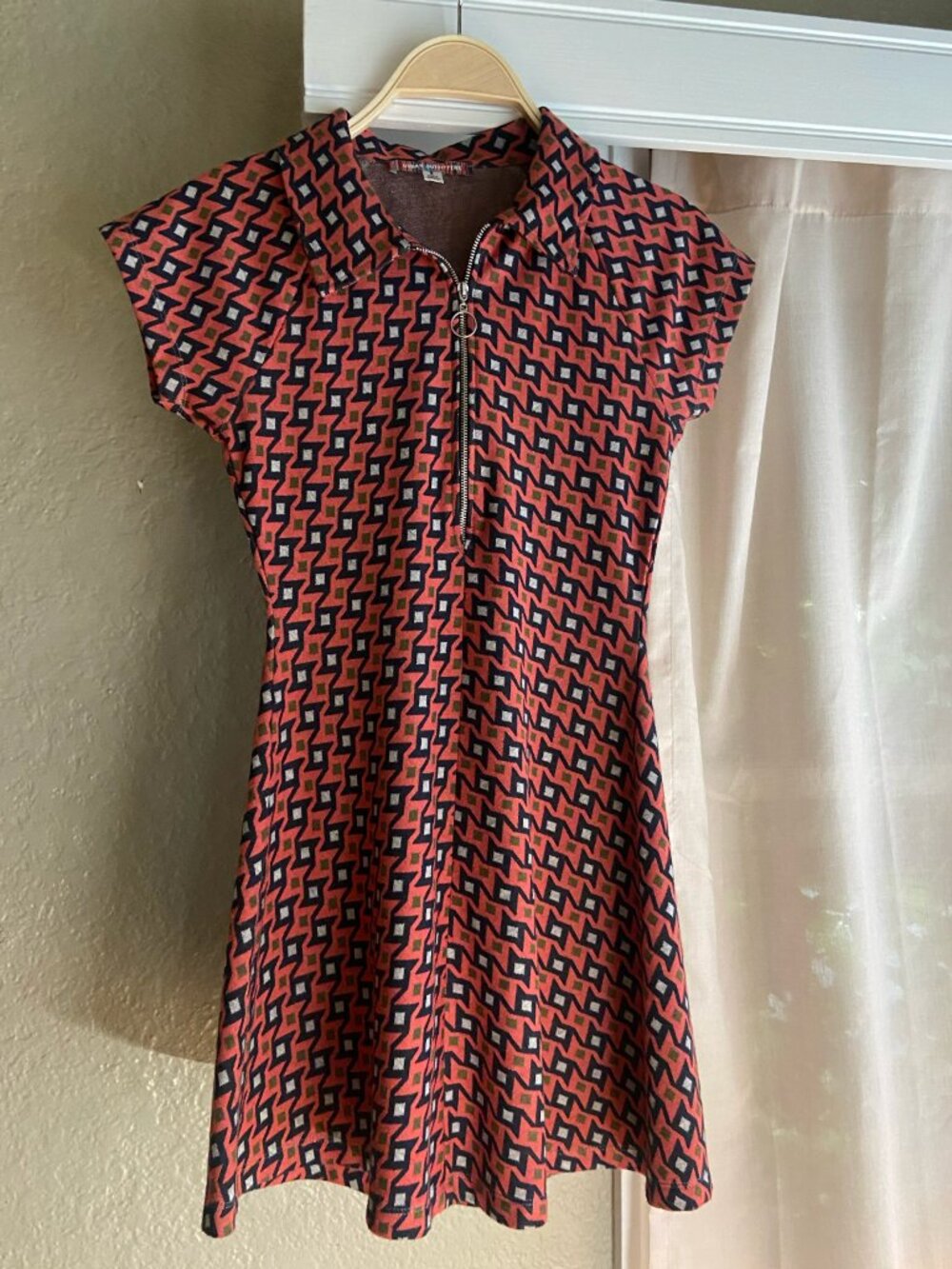 Urban Outfitters Red and Black Geometric Zip Mini Dress